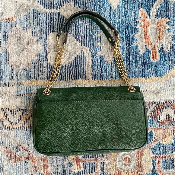 Michael Kors Genuine Leather Hunter Green Shoulder Bag with Gold Accents - Picture 8 of 14
